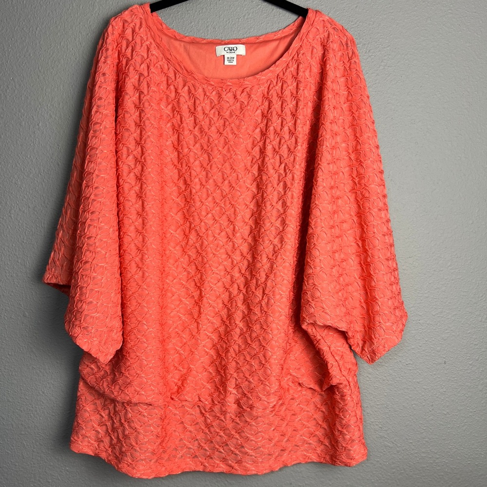Cato Peplum‎ Coral Crocheted Textured Blouse Dolman Sleeve Top Plus Size 18/20W